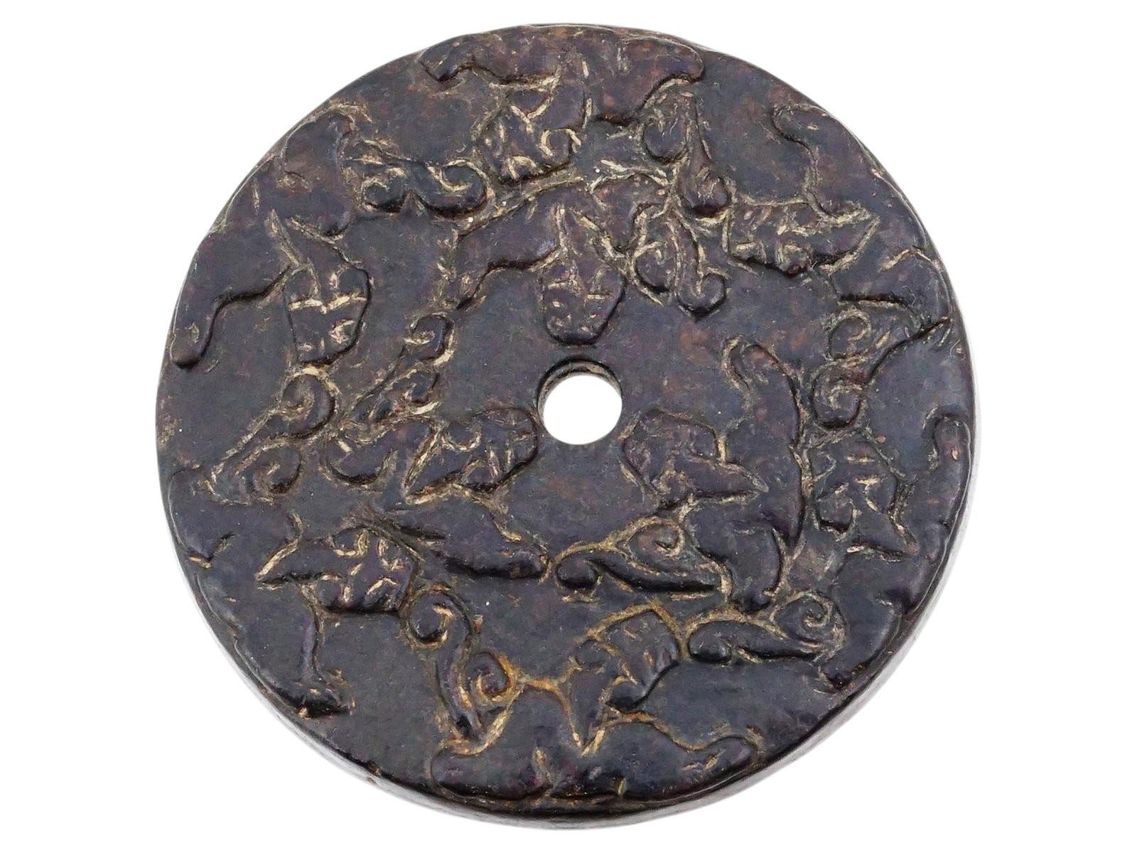 CHINESE ARCHAISTIC DARK JADE CHILONG BI DISK (1 of 7)