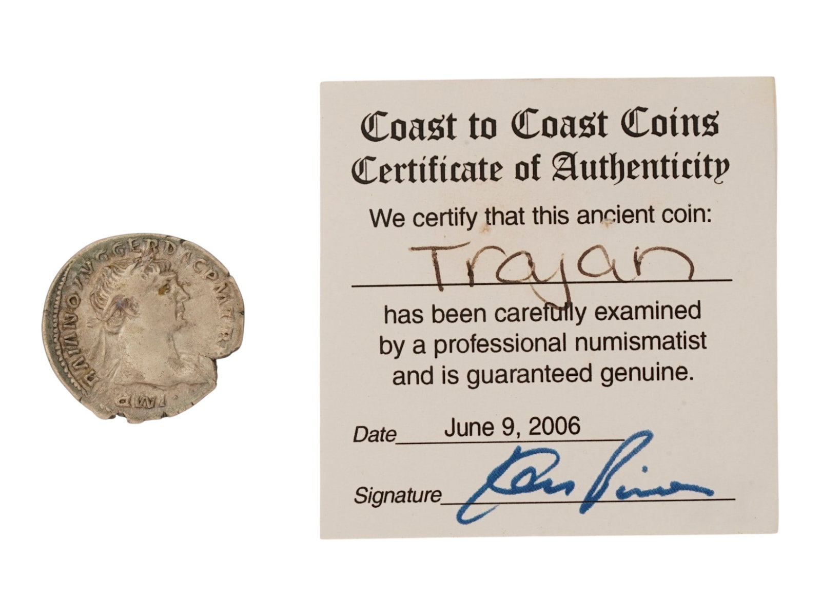 ANCIENT SILVER DENARIUS OF THE ROMAN EMPEROR TRAJAN (1 of 3)