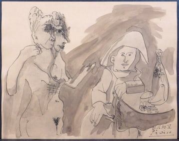 Pablo Picasso, Attributed: Deux Nus avec un Homme
