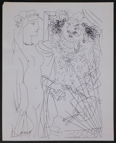 Style of Pablo Picasso: Nude and Self-portrait of Rembrandt/ Young woman and Self-portrait of