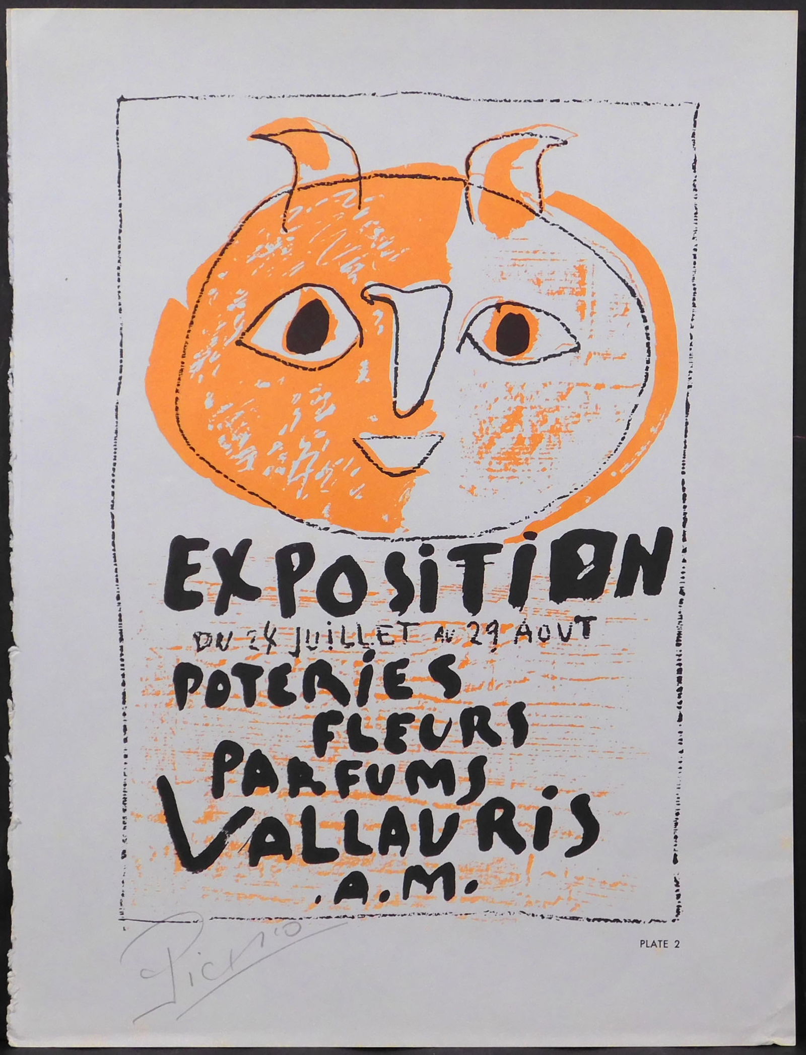 Style of Pablo Picasso: Poteries Fleurs Parums: Style of Pablo Picasso Spanish, 1881-1973) : Poteries Fleurs Parums. Lithograph on paper, signed and dated in pencil below, unframed. 12.25 x 9.25 inches paper. Collection of a California Gentleman. V