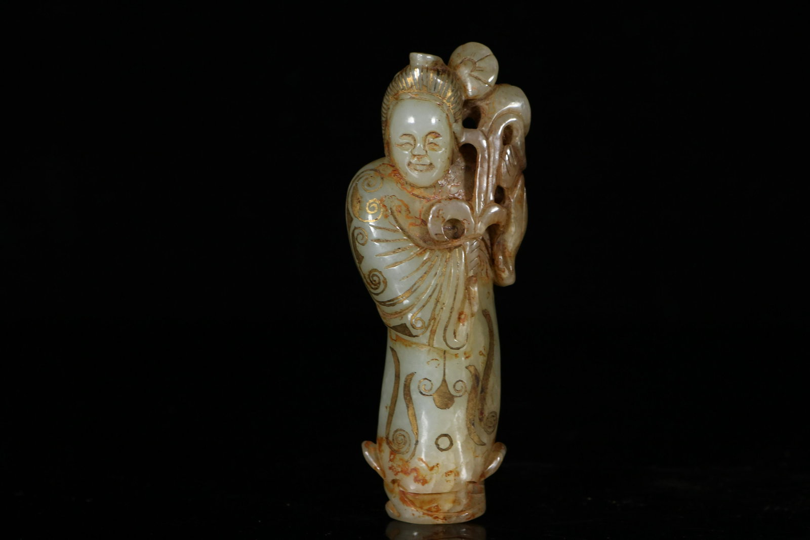 A jade painted gold ornament: A jade painted gold ornament Chinese Han Dynasty Size:11cmx4.2cmx2cm Weight:122g