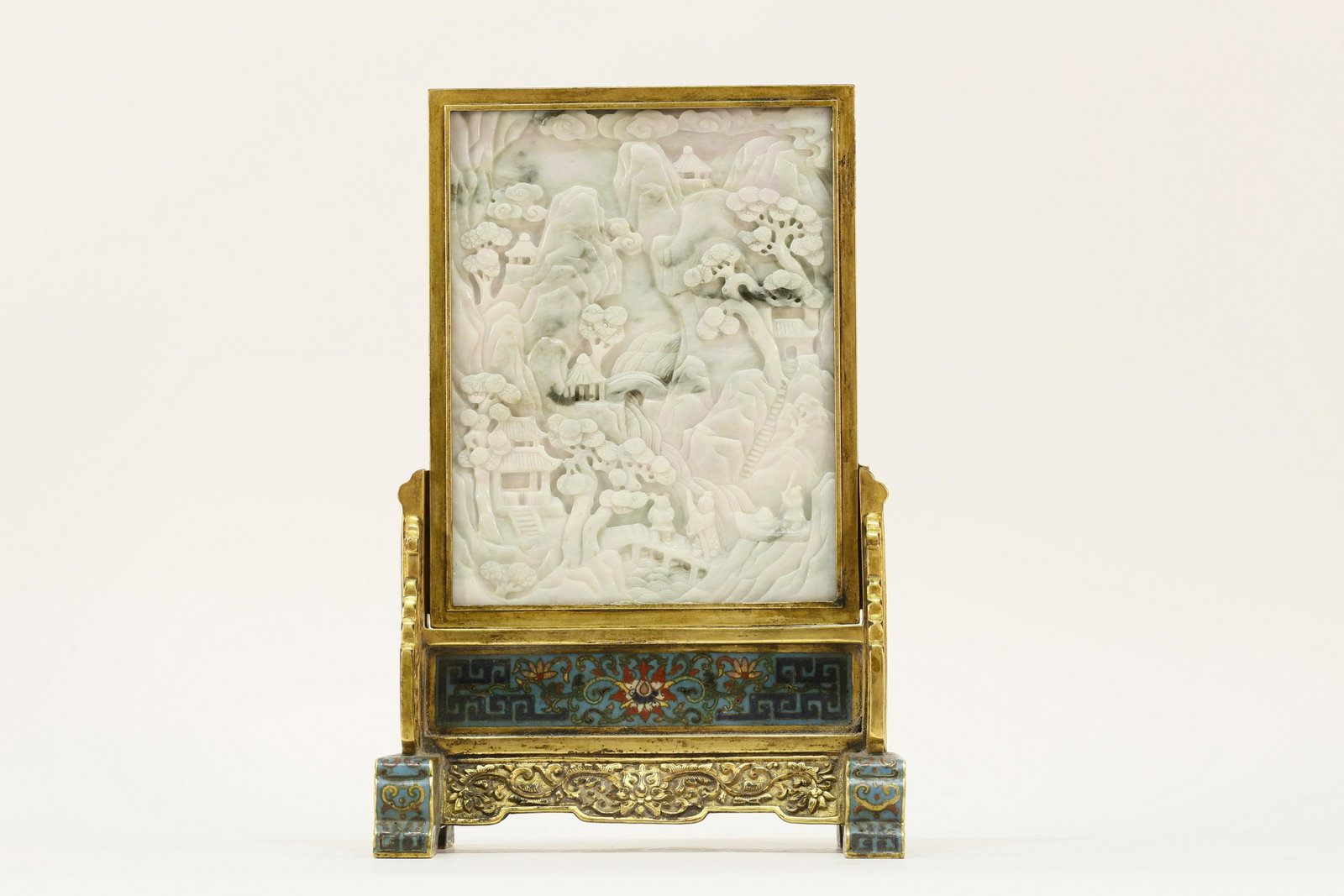 A Cloisonne Inlaying Jadeite Table Screen: A Cloisonne Inlaying Jadeite Table Screen 17th Century Size:17cmx10cmx25.5cm
