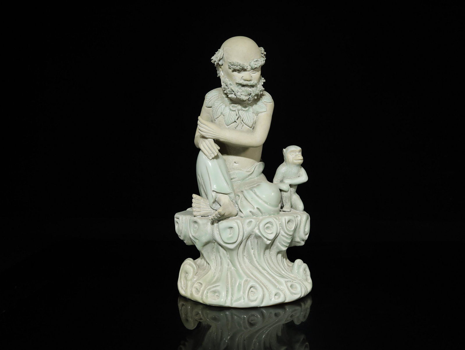 A Blanc de chine Arhat with a monkey: A Blanc de chine Arhat with a monkey Chinese Ming Dynasty(1368-1644)Size 19cmx35cm
