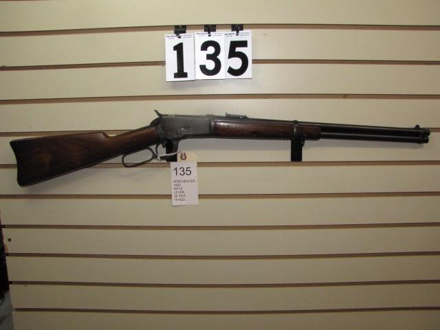 Winchester 1892 Lever Acton Rifle in 38 WCF: Winchester 1892 Lever Acton Rifle in 38 WCF 20" round barrel with original sights and saddle ring model butt stock is in excellent condition and is most likely a replaced but beautiful walnut grain fo
