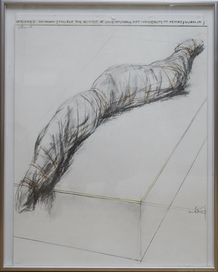 Christo (1935-2020), Wrapped woman: Project for the Institute of Contemporary Art, Philadelphia (1973).Screenprint in colors on wove paper 28 x 22 inches (71 x 55.5 cm) (sheet) Signed in pencil upper left Published by Verlag Gerd Hatje,