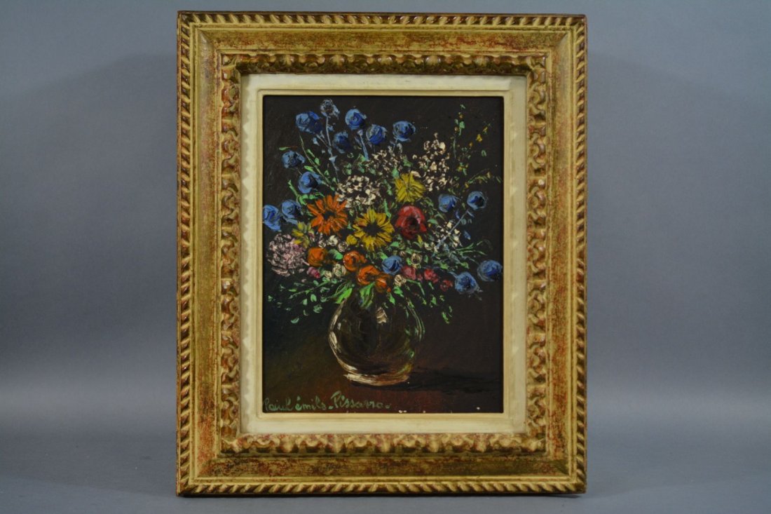 PAUL-ÉMILE PISSARRO, "NATURE MORTE AU BOUQUET DANS UN V (1 of 4)