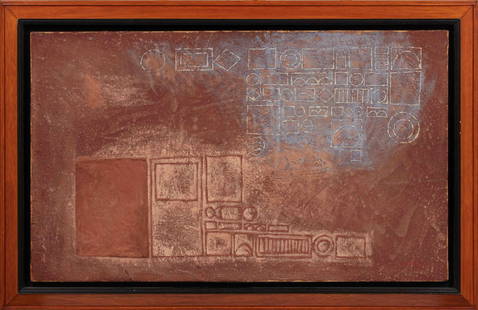 DOMENICO GNOLI, "Duo Paesi". Year: 1958: Technique: Acrylic and sand on canvas. Signed lower right. Size: cm 60 x 100 - in 23,6 x 39,4. Registered at Domenico Gnoli Archive, Rome. Provenance: Brook Street Gallery, London; International Arts