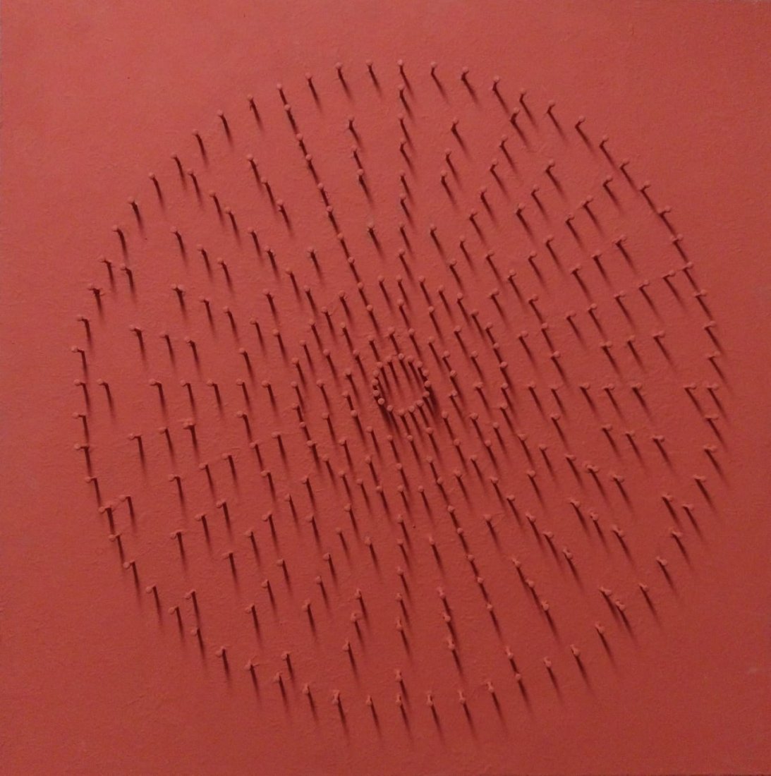 BERNARD AUBERTIN, "Tableau Clous". Year 1968: Nails and acrylic on wooden panel. Size 60x60 cm. Signed and dated on the back. The artwork is accompanied by the certificate of authenticity released by Archivio Opere Bernard Aubertin, Brescia. Prov