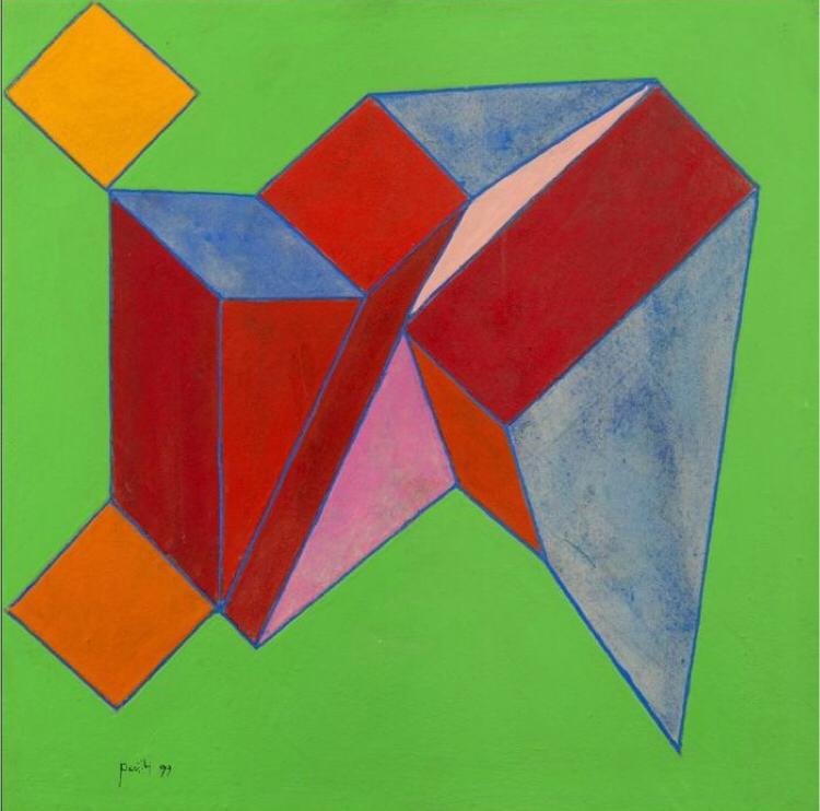 ACHILLE PERILLI: "The structures of the superfluous". Year 1999. Size 40x40 cm. Mixed media on canvas. Signed and dated lower left. Signed, titled and dated on the back. The artwork is accompanied by the certificate o