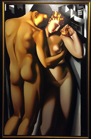Tamara de Lempicka -"Adam and Eve", Printed between 1991 and 1993: Technique: Hand pulled and printed serigraph with water base ink on 100% acid free archival Museum Board. Limited edition serigraph (silk screen print). Ed. 115/195. Size: 45 1/2 x 28 3/4 in A sensual