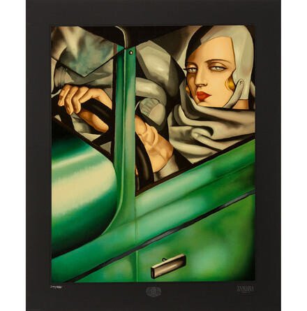 Tamara de Lempicka - "Self-Portrait", Printed between 1991 and 1993: Technique: Hand pulled and printed serigraph with water base ink on 100% acid free archival Museum Board. Limited edition serigraph (silk screen print). Ed. 372/400. Size: 31 ¾ x 25 in Created