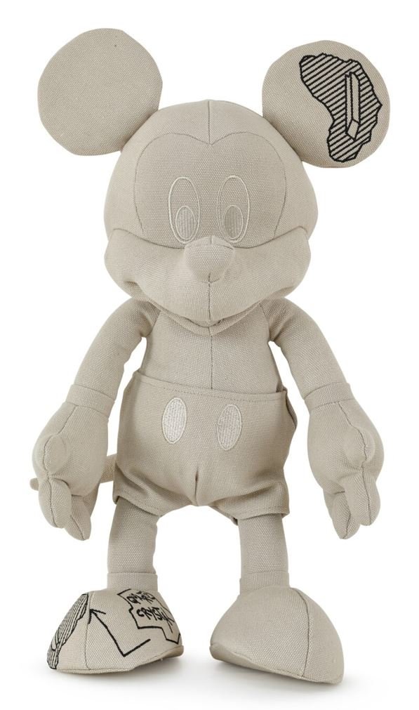 Daniel Arsham - "Mickey Mouse Plush", 2019: Embroidered with the artist's studio symbol on the underside heavyweight canvas plush. Work: 47 x 25 x 19 cm. (18 1/2 x 9 7/8 x 7 1/2 in.) Box: 53 x 25 x 25 cm. (20 7/8 x 9 7/8 x 9 7/8 in.) Produced b