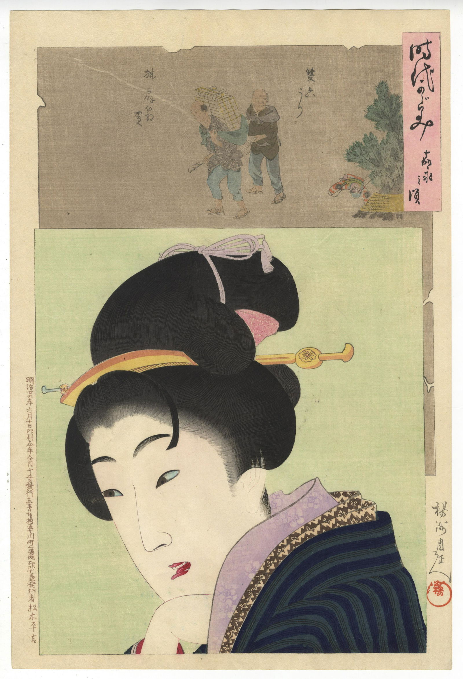 Chikanobu Yoshu, Beauty Portrait, Japanese Woodblock (1 of 2)