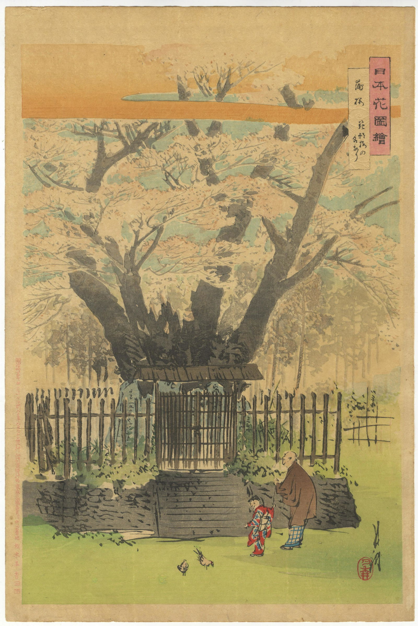 Gekko, Cherry Blossom, Original Japanese Woodblock Print (1 of 2)