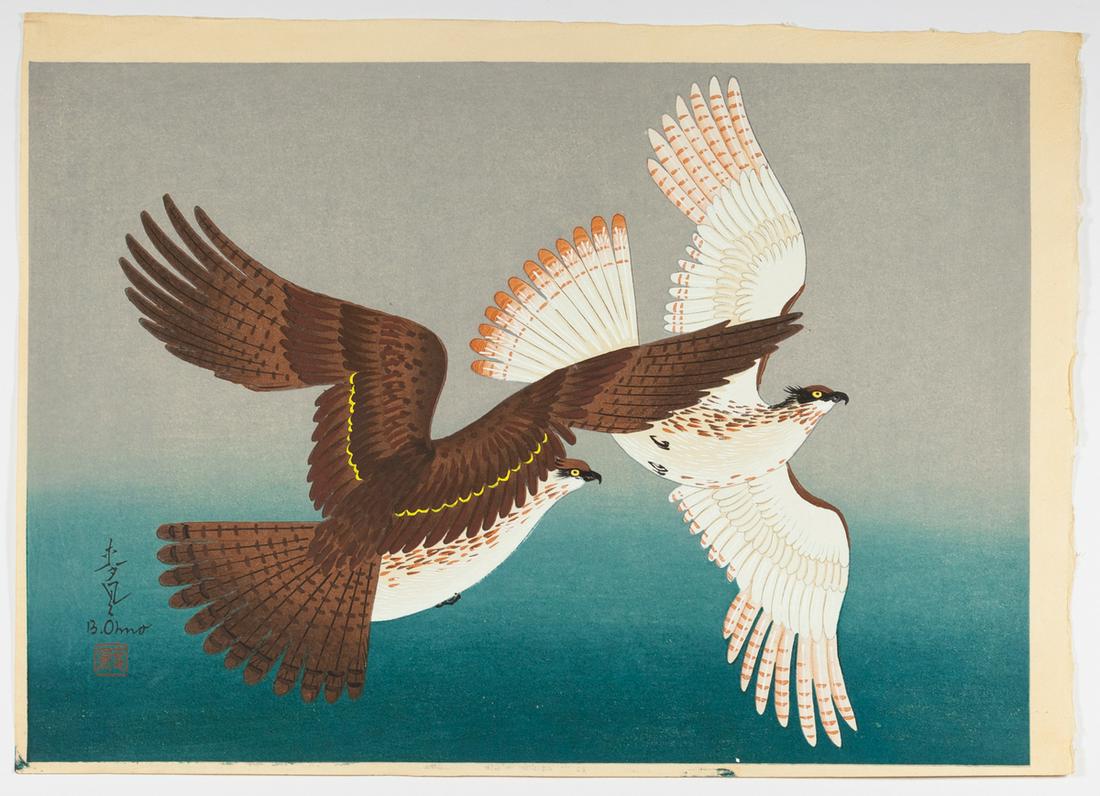 Bakufu Ono, Hawks, Original Japanese Woodblock Print (1 of 2)