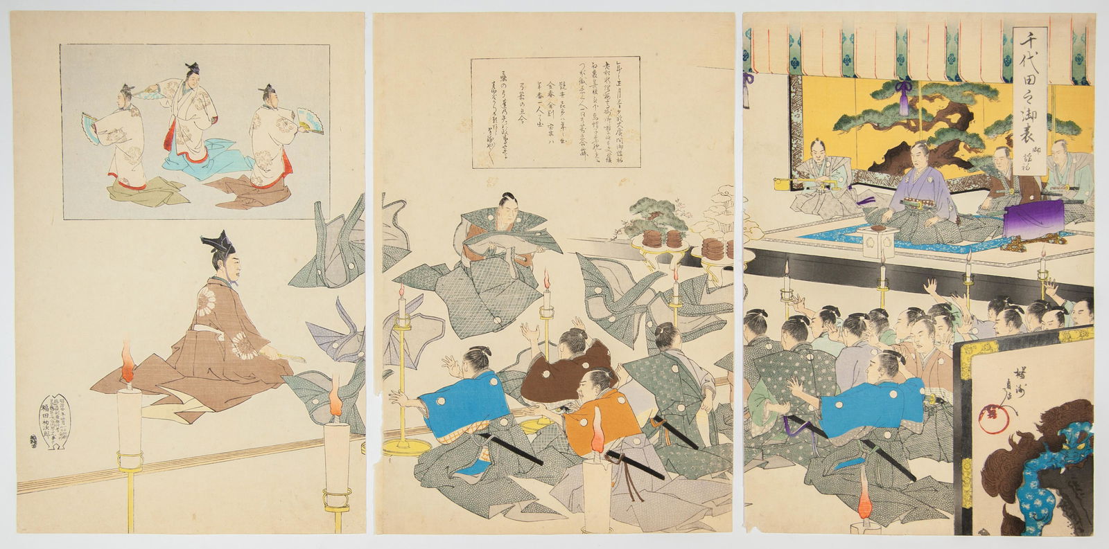 Chikanobu, Poem Making, Original Japanese Antique Woodblock Print (1 of 2)