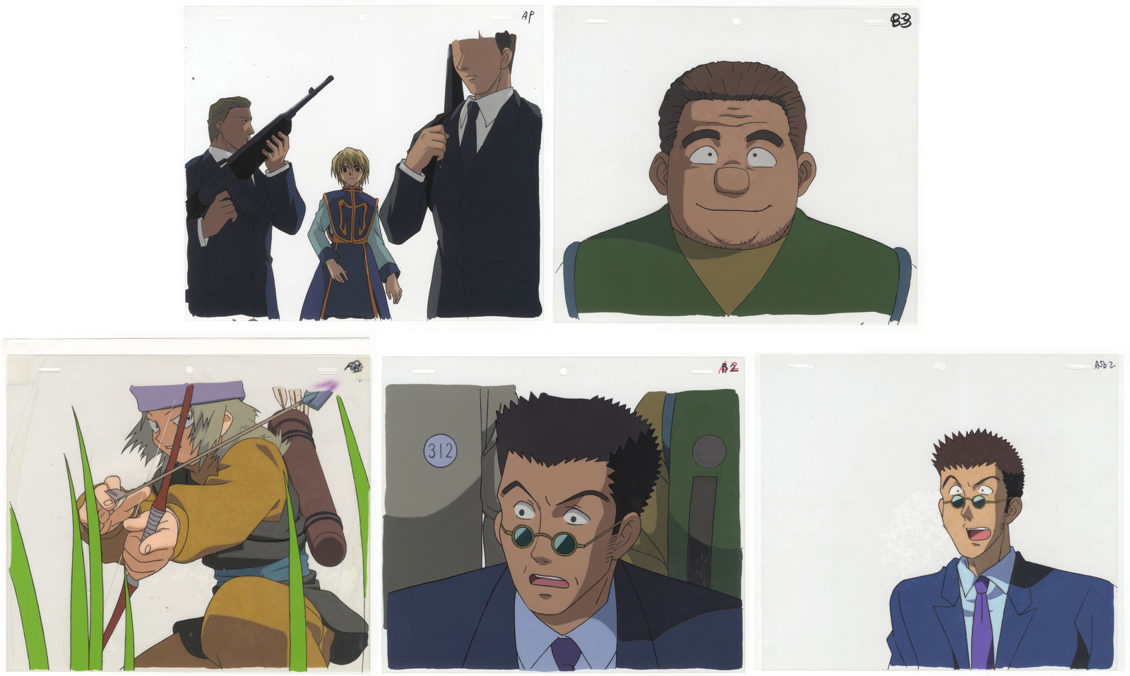 Set of 5 cels, Hunter x Hunter, Anime Production Cel: Set of 5 cels:Series: Hunter x Hunter Production Studio: Nippon Animation Date: 1999-2001 Condition: Light vinegar syndrome, sketch. Ref: DGMA035