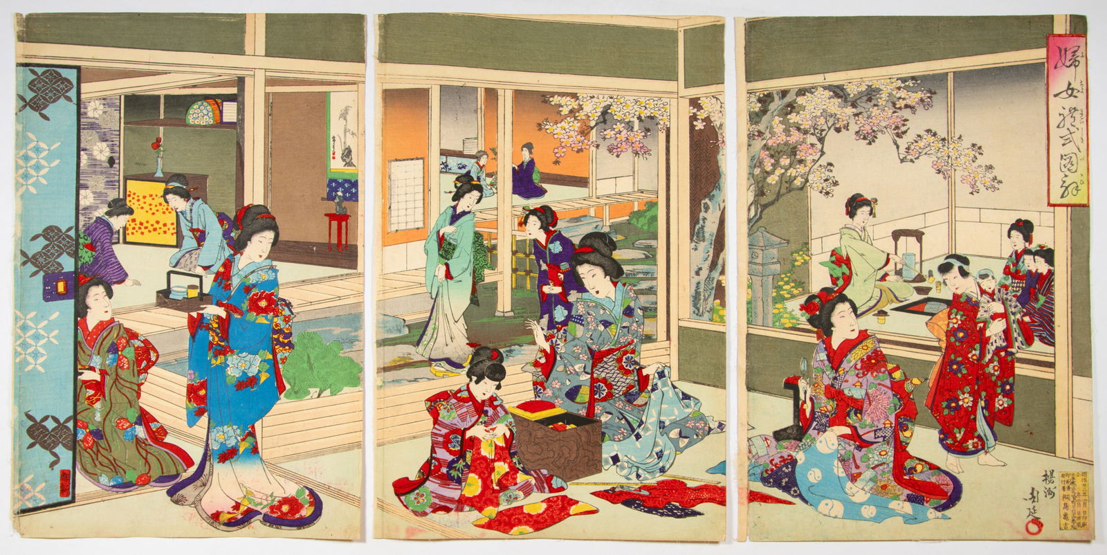 Chikanobu, Kimono Design, Japanese Woodblock Print (1 of 2)