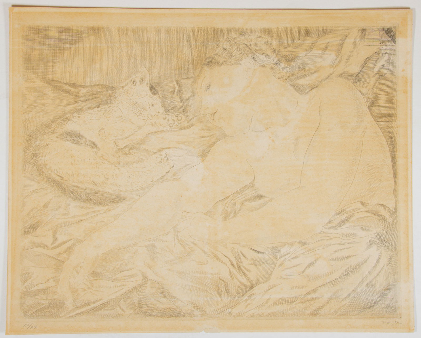 Leonard Tsuguharu Foujita, Cat and Beauty Lithograph (1 of 2)