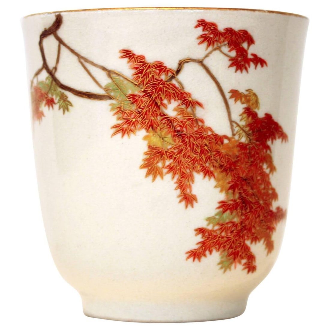 Yabu Meizan, Satsuma Tea Cup with Maple Leaves: Artist: Yabu Meizan (1853 -1934)Title: Satsuma Tea Cup with Maple LeavesDate: Early 20th centurySize:Height 8.5 cm x Diameter 8 cmCondition:Minor gilt loss.Ref: EDC173 Yabu