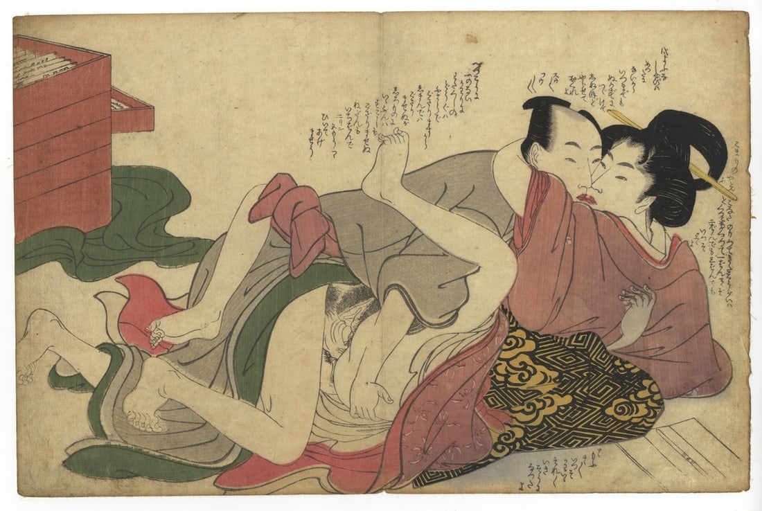 Utamaro School, Shunga Art, Japanese Print (1 of 2)