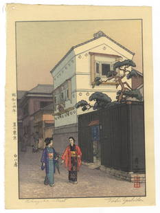 Toshi Yoshida, Kikuzaka Street, Kimono Design: Artist: Toshi Yoshida (1911-1995)Title: Kikuzaka StreetPublisher: SelfDate: 1939Size: 27.7 x 20.3 cmCondition: Good for age. Pencil signature.Ref: JG012513