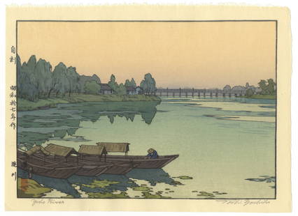 Toshi Yoshida, Yodo River, Yoshida Studio Art: Artist: Toshi Yoshida (1911-1995)Title: Yodo RiverPublisher: Yoshida StudioDate: 1942Size: 19.8 x 27 cmCondition: Good for age. Pencil signature.Ref: JG052527