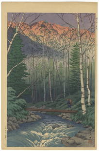 Takashi Ito, Takegawa River at Dawn, Shin-Hanga: Artist: Takashi Ito (1894-1982)Title: Takegawa River at DawnDate: mid 20th centurySize: 40 x 26.2 cmCondition: Light margin creases.Ref: JG052517