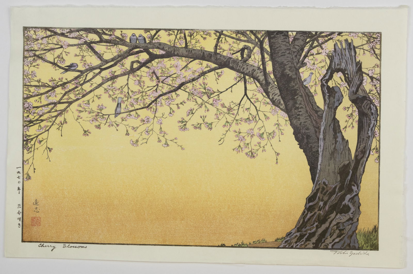 Toshi Yoshida, Cherry Blossoms, Shin-Hanga *: Artist: Toshi Yoshida (1911-1995)Title: Cherry BlossomsPublisher: Yoshida StudioDate: 1970Size: 36.4 x 56.5 cmCondition: Some light creases.Ref: NL0525MK02* Please see section D.2 of terms and conditi