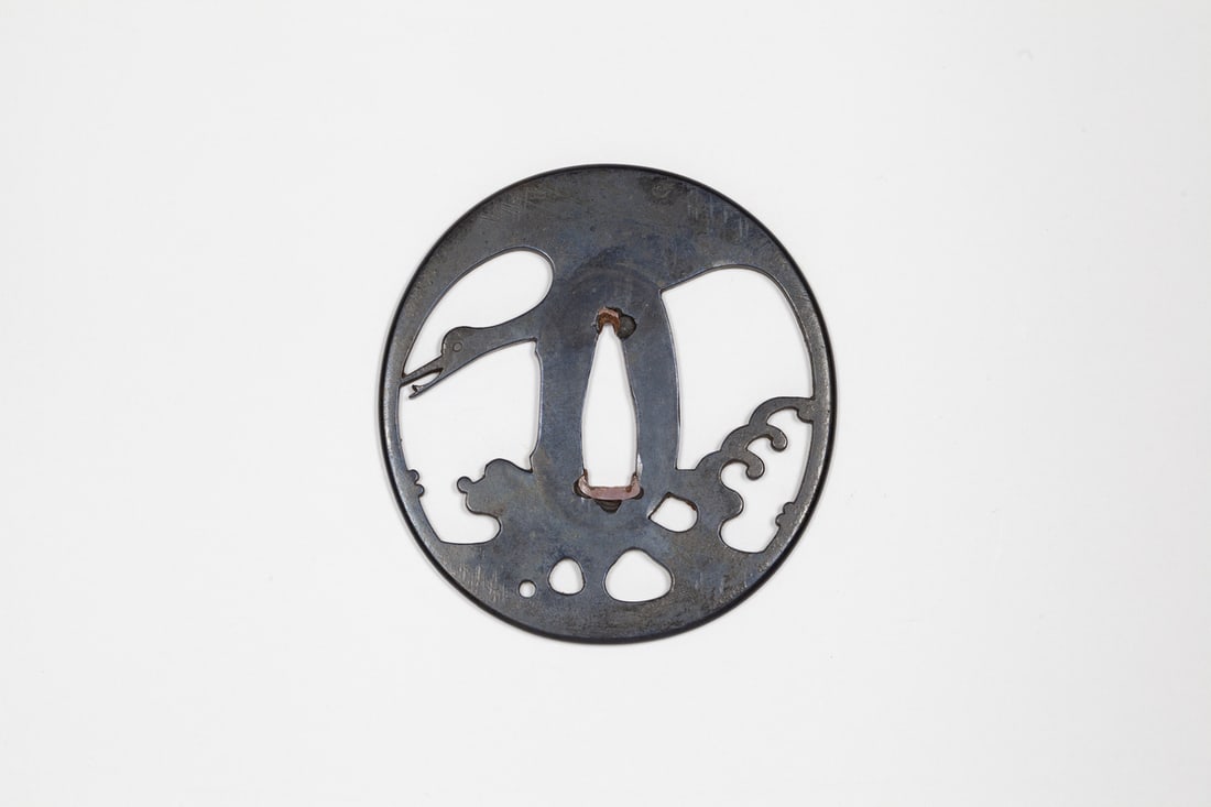 Iron Tsuba, Crane and Wave Design, 19th-Century (1 of 2)