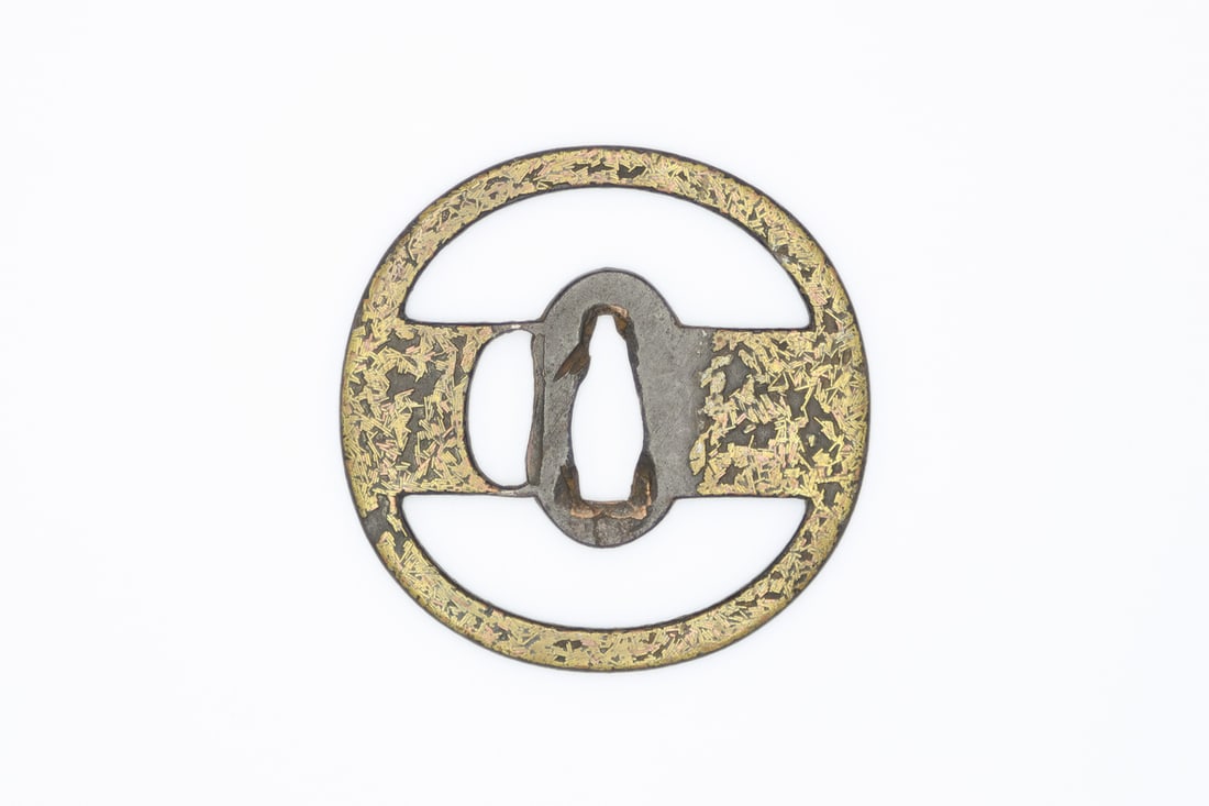 Iron Tsuba, Brass Inlay, Symmetrical Design, 19th-Century (1 of 2)