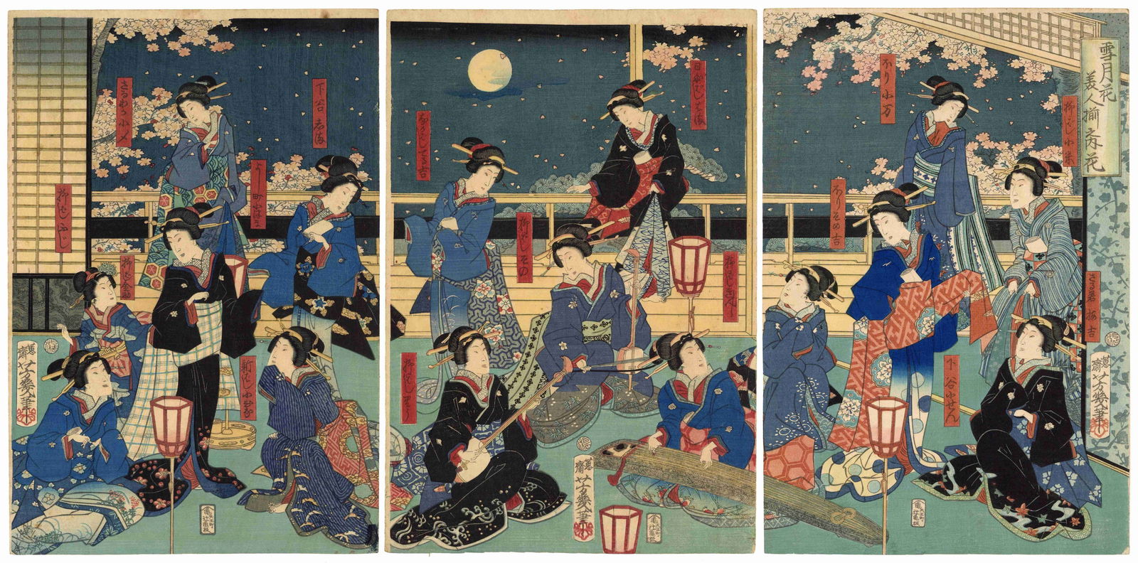 Yoshiiku, Beauties with Snow, Moon, and Flowers * (1 of 2)