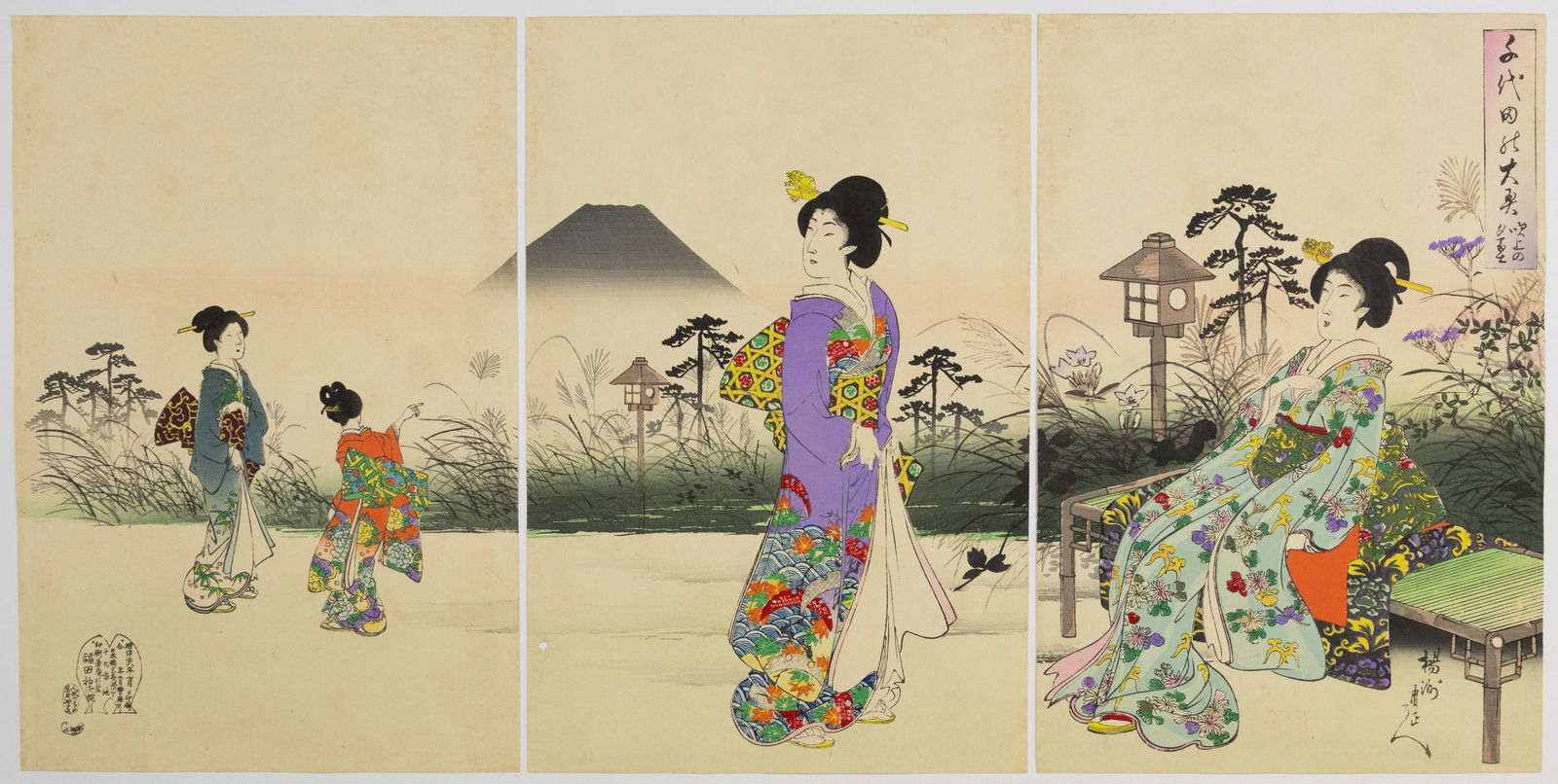 Chikanobu, Evening Cool in Fukiage, Mount Fuji, Chiyoda Palace (1 of 2)