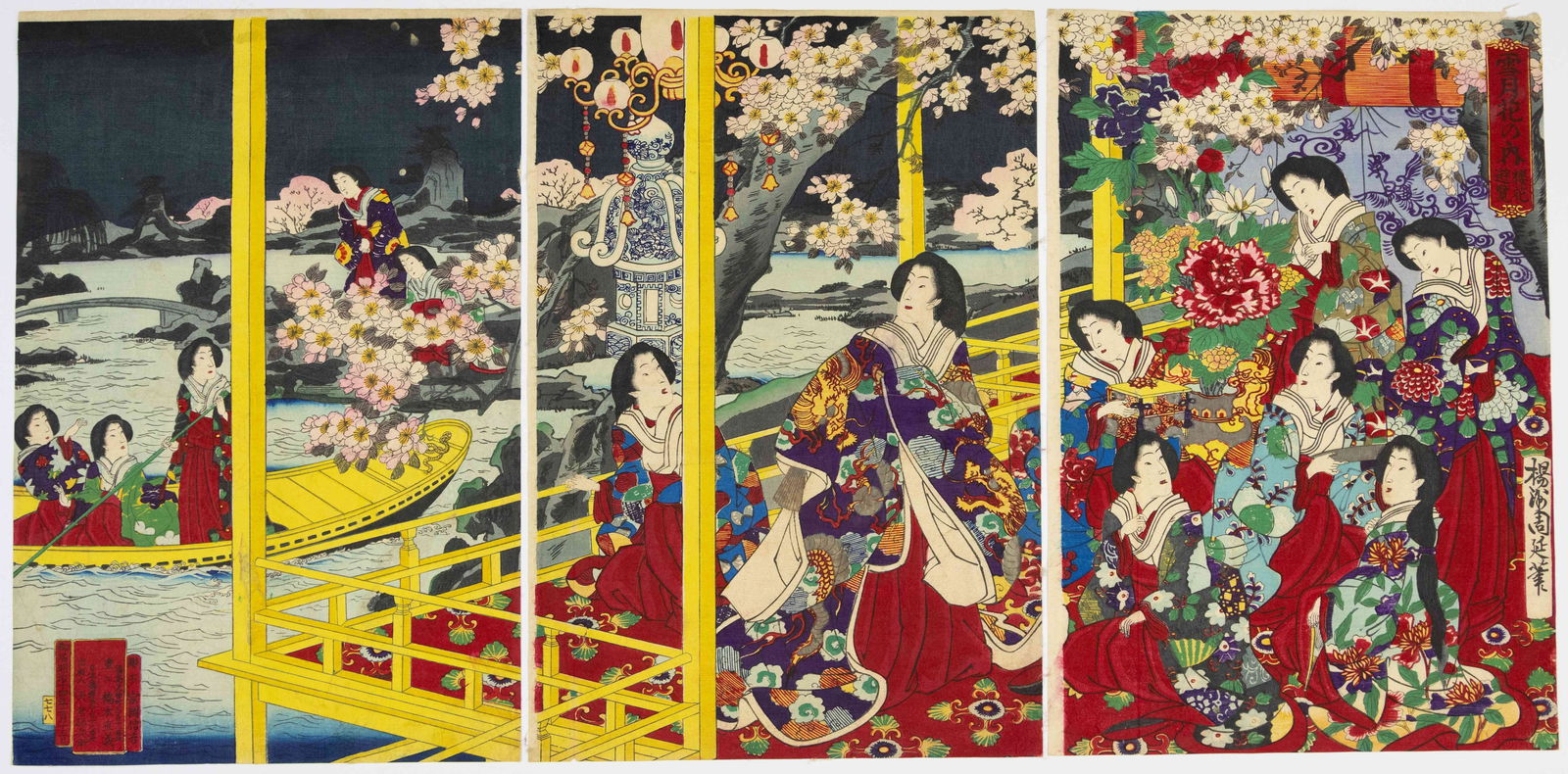 Chikanobu, Cherry Blossoms, Snow, Moon, and Flower (1 of 2)