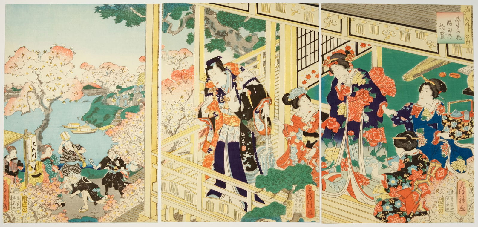 Fusatane, Cherry Blossom Viewing at Sumida, Genji-e Print (1 of 2)