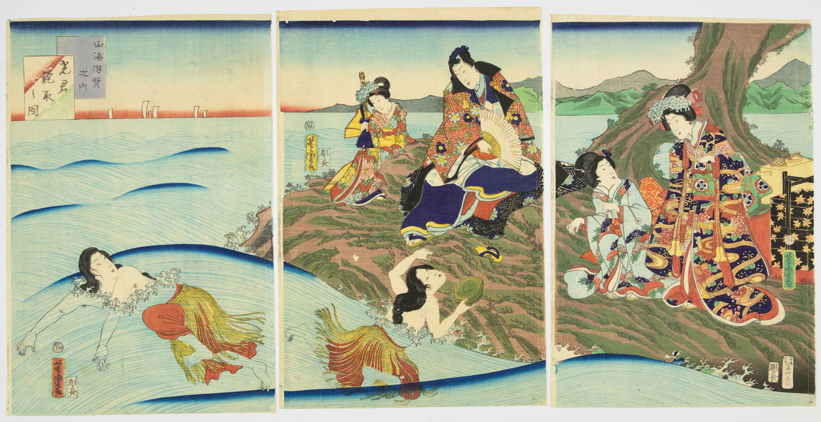 Yoshitora, Genji Watching Ama Divers, Bijin-ga (1 of 2)