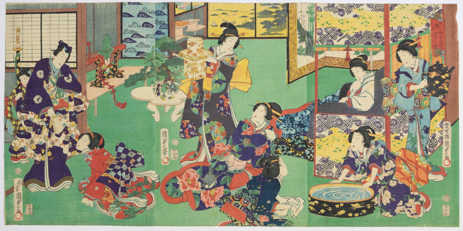 Kunisada II, Genji, Birth of a Child, Japanese Woodblock Print * (1 of 2)