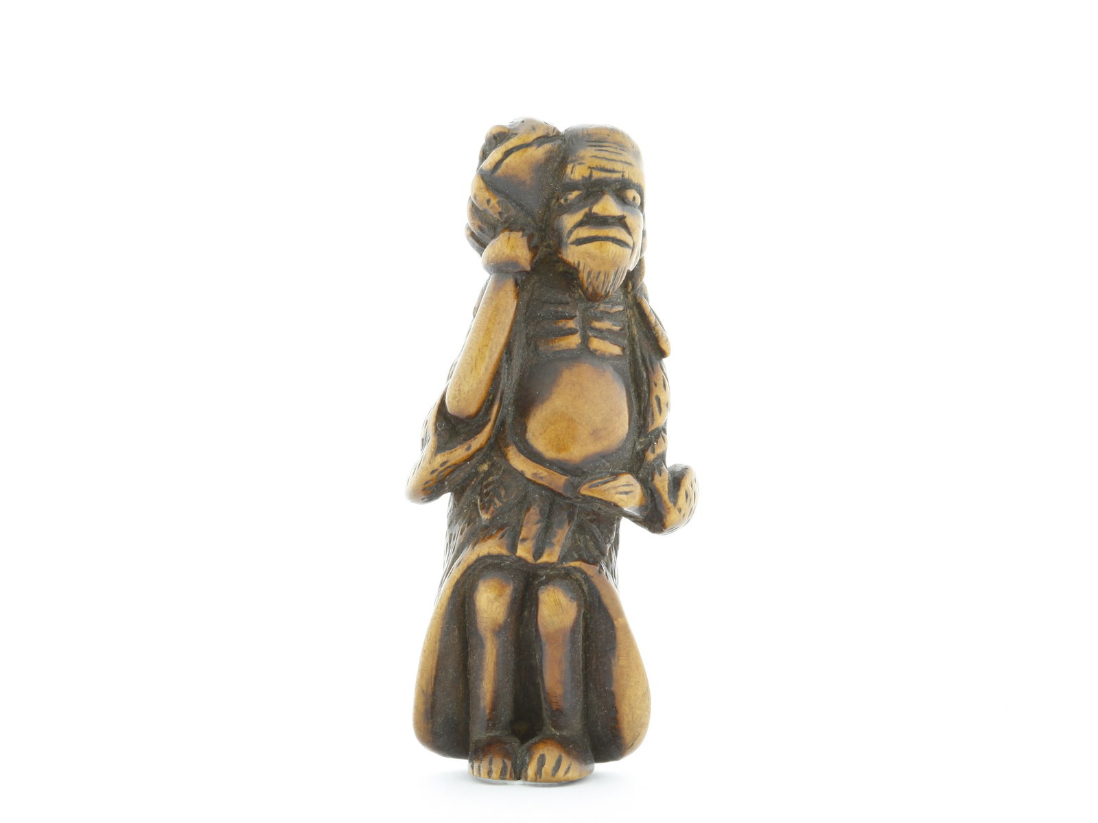 Wooden Netsuke, Sen'nin Holding a Toad, Late 18th-Century (1 of 4)
