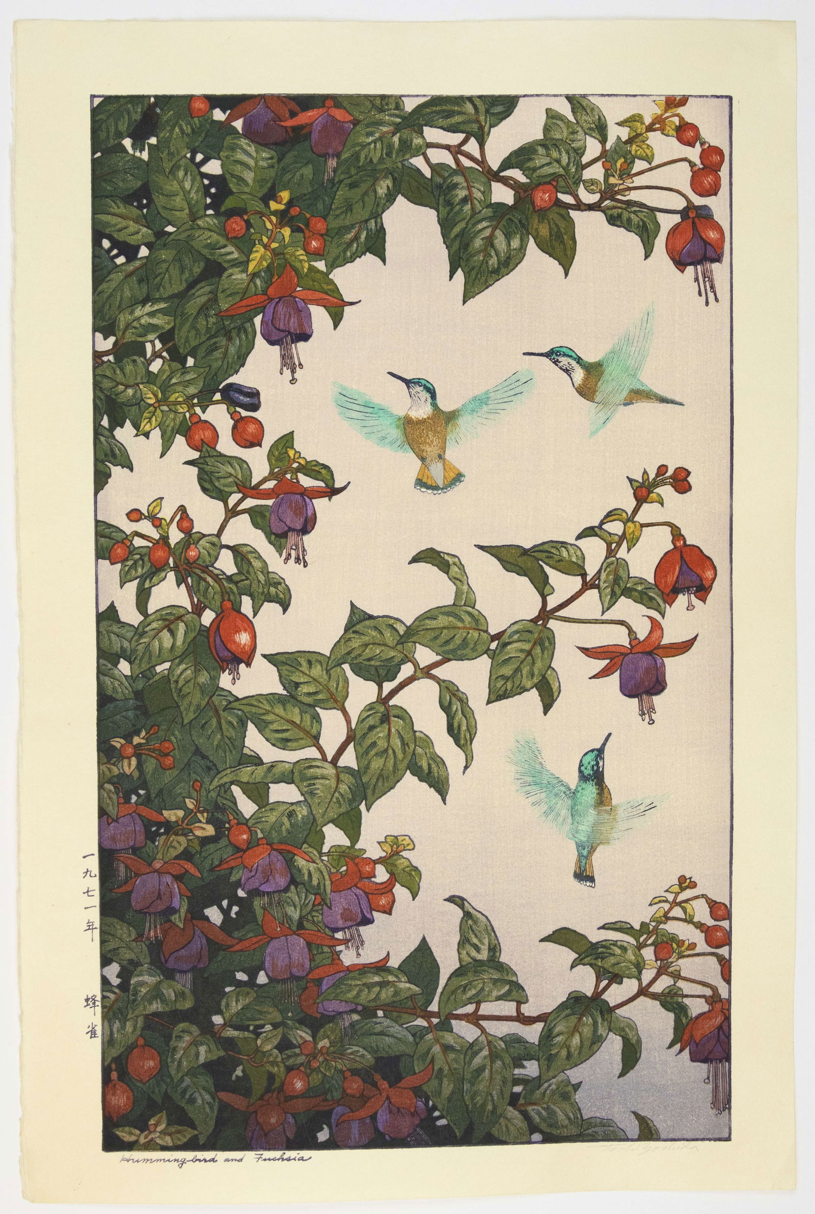 Toshi Yoshida, Hummingbird and Fuchsia, Kacho-ga (1 of 2)