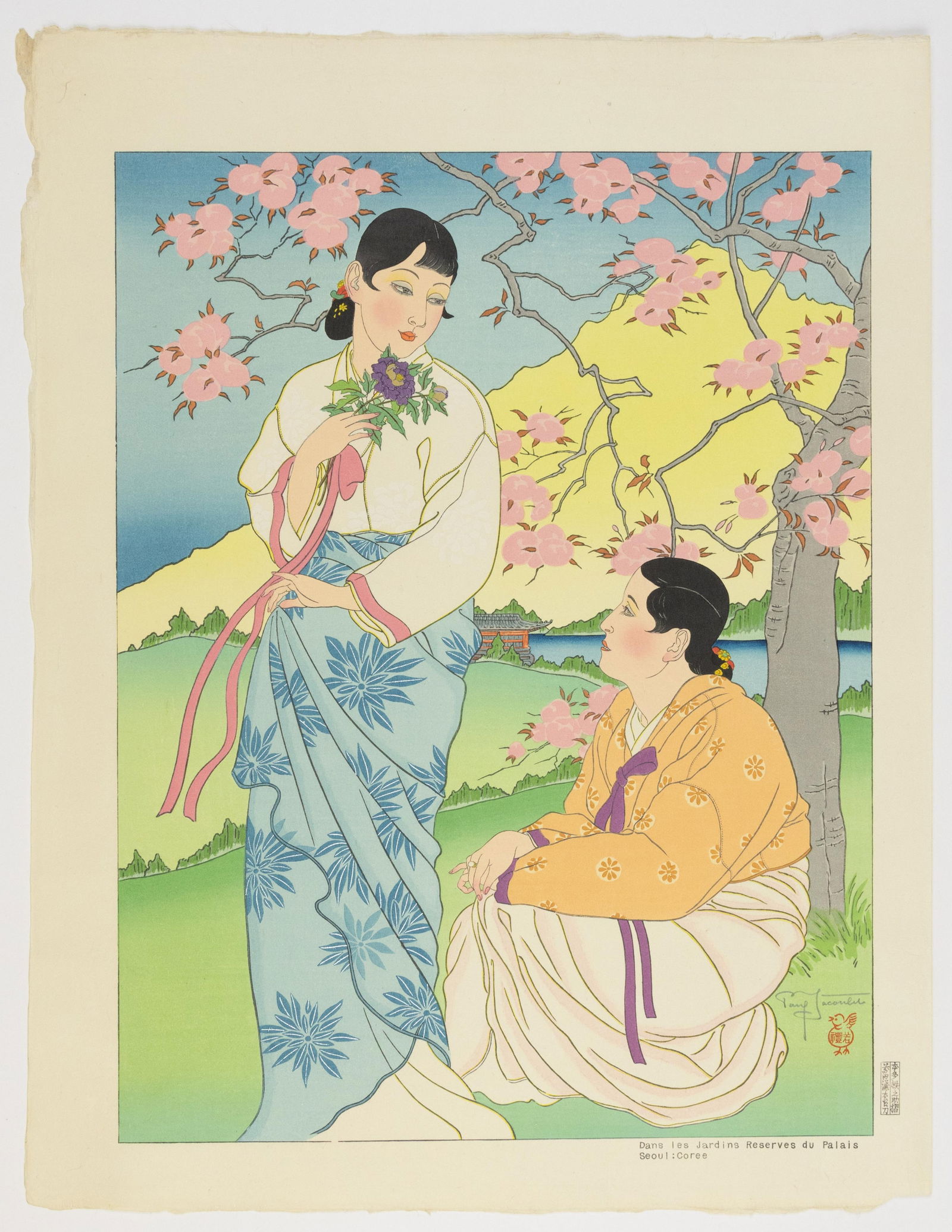 Paul Jacoulet, Korean Palace Gardens, Seoul, Shin-Hanga (1 of 2)