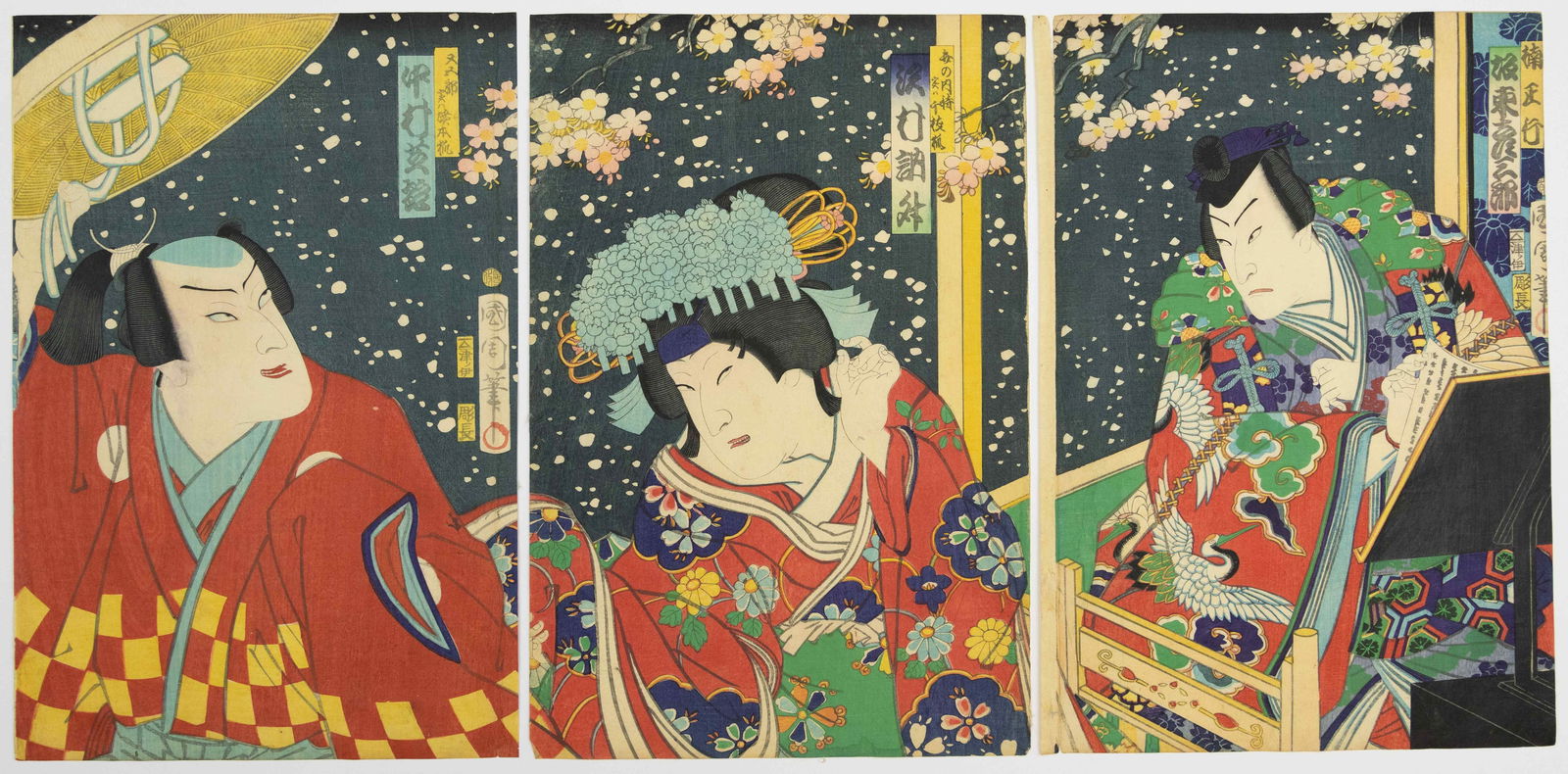 Kunichika Toyohara, Kabuki, Cherry Blossoms and Snow (1 of 2)