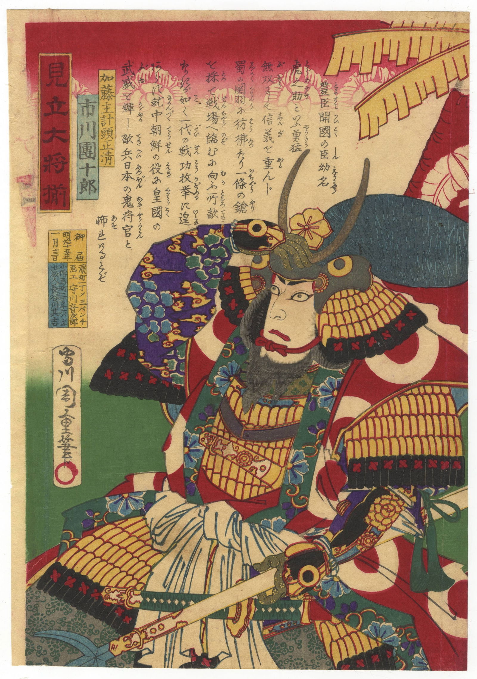 Chikashige, Actors as Famous Generals, Ichikawa Danjuro, Meiji Art (1 of 2)