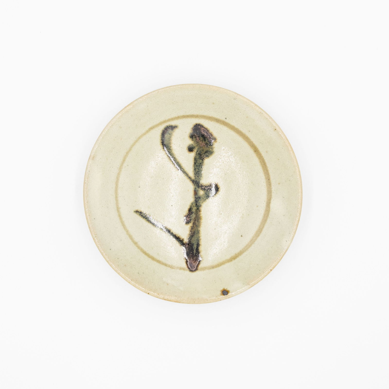 Shoji Hamada, Small Plate, Wax Resist Stem Leaf, Signed Box (1 of 6)