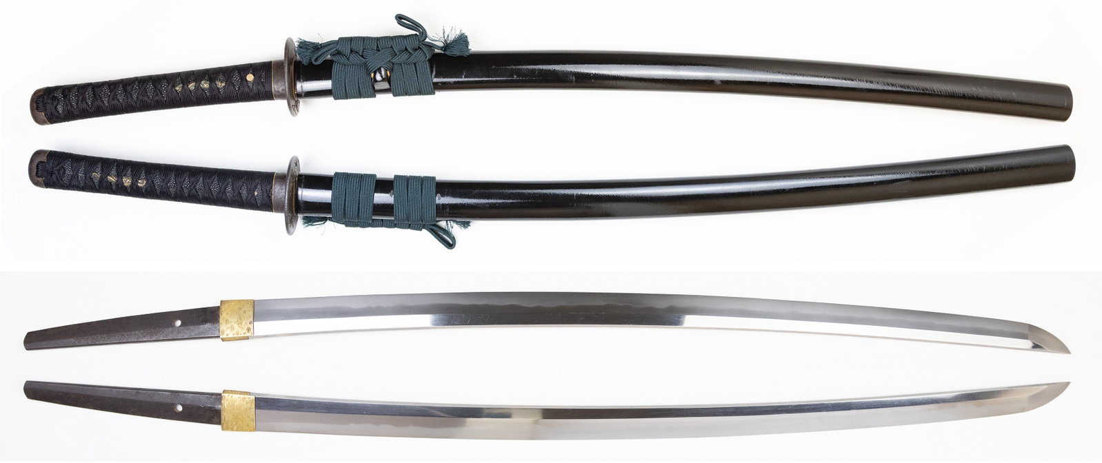 Shinshinto Katana signed Kunihiro with Koshirae: Katana signed Kunihiro Black laquer koshirae Date: 18th-19th Century Sori: 1.4 cm Nagasa: 70 cm Hole 1 Condition: Good for age. Minor wear on koshirae. Ref: JG012608