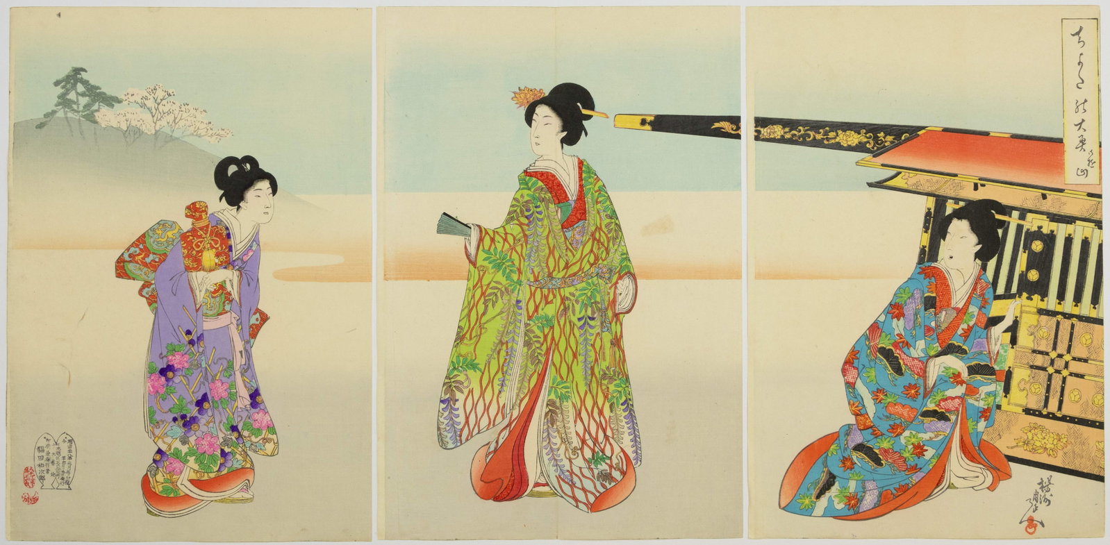 Chikanobu Yoshu, Noble Ladies Going Out, Chiyoda Palace (1 of 2)