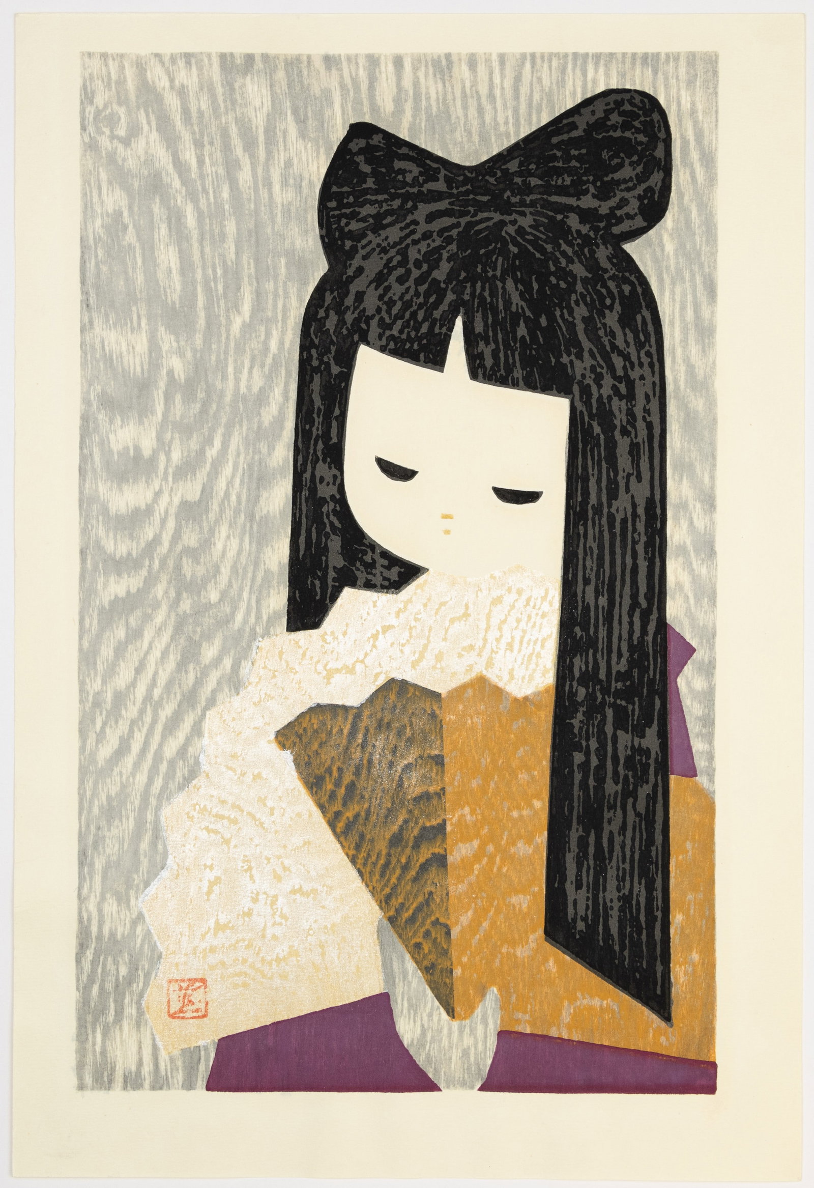 Kaoru Kawano, Girl Holding a Fan, Sosaku-Hanga (1 of 2)