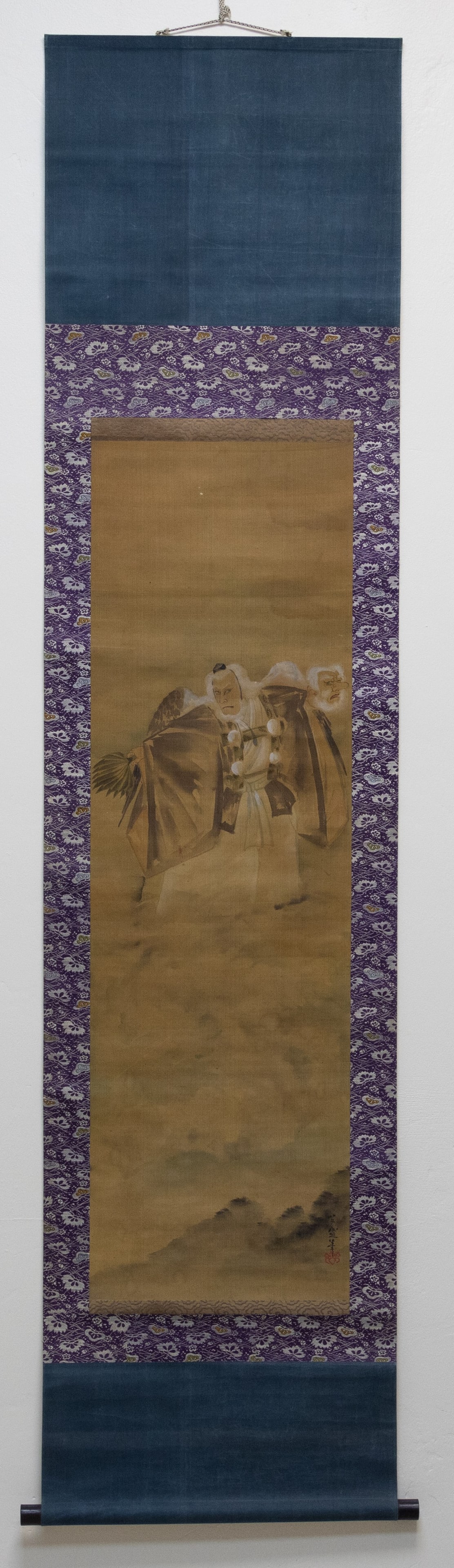 Yoshimori Utagawa, Tengu, Painted Japanese Scroll: Painted Japanese Scroll Artist: Yoshimori Utagawa (1830 - 1885) Title: Tengu Date: late 19th century Size: Overall: 192 x 47 cm, Image: 114 x 35 cm Condition: Some stains, light wear consistent with u