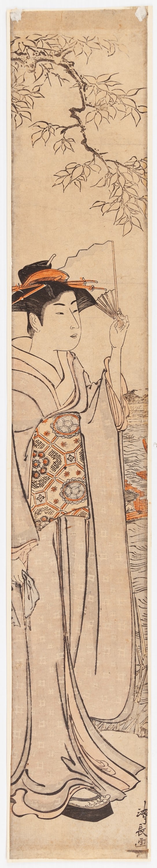 Kiyonaga Torii, Beauty by the River, Antique Hashira-e (1 of 2)