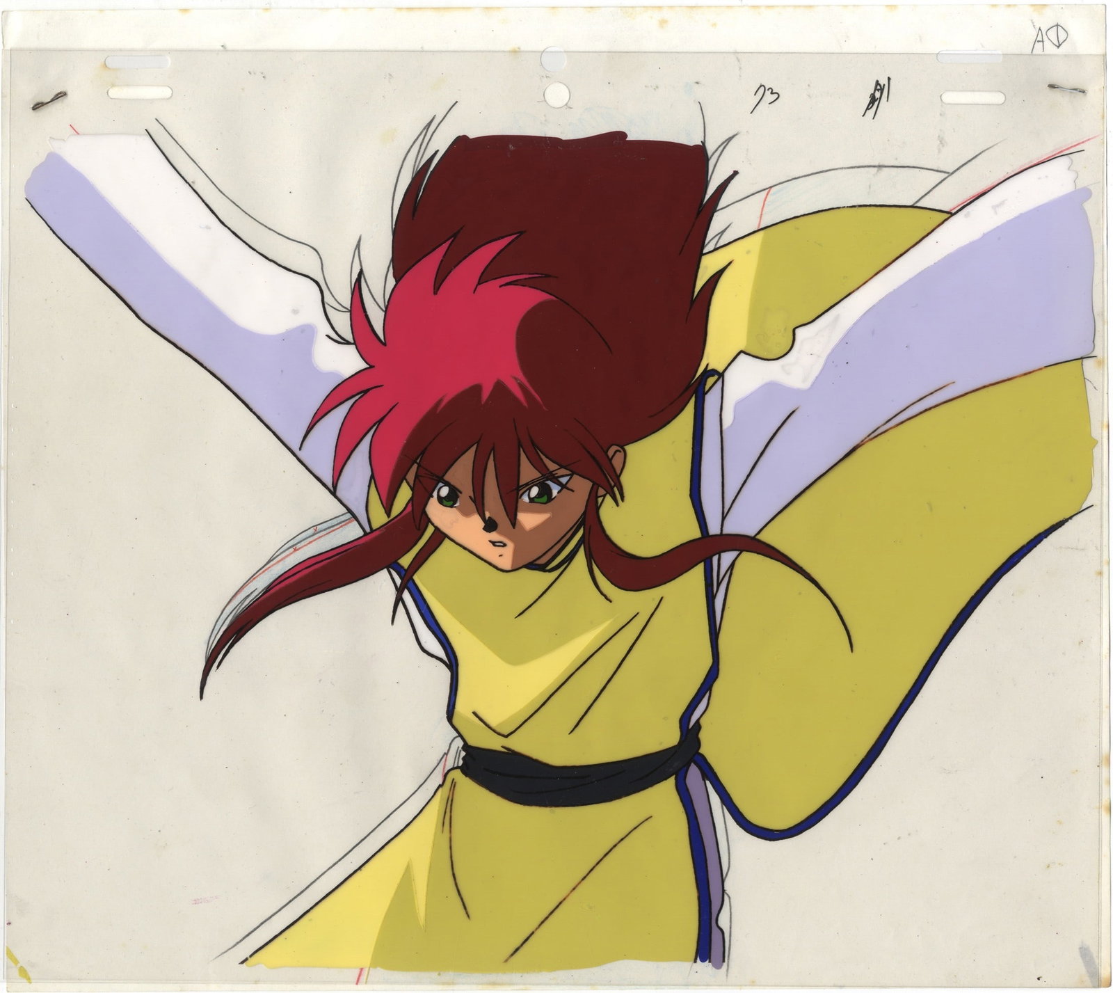 Vintage Yu Yu Hakusho Anime Cel, Yoko Kurama: Character: Yoko Kurama Series: Yu Yu Hakusho Production Studio: Pierrot Date: 1992-1996 Condition: Stuck to sketch. Ref: DGM227